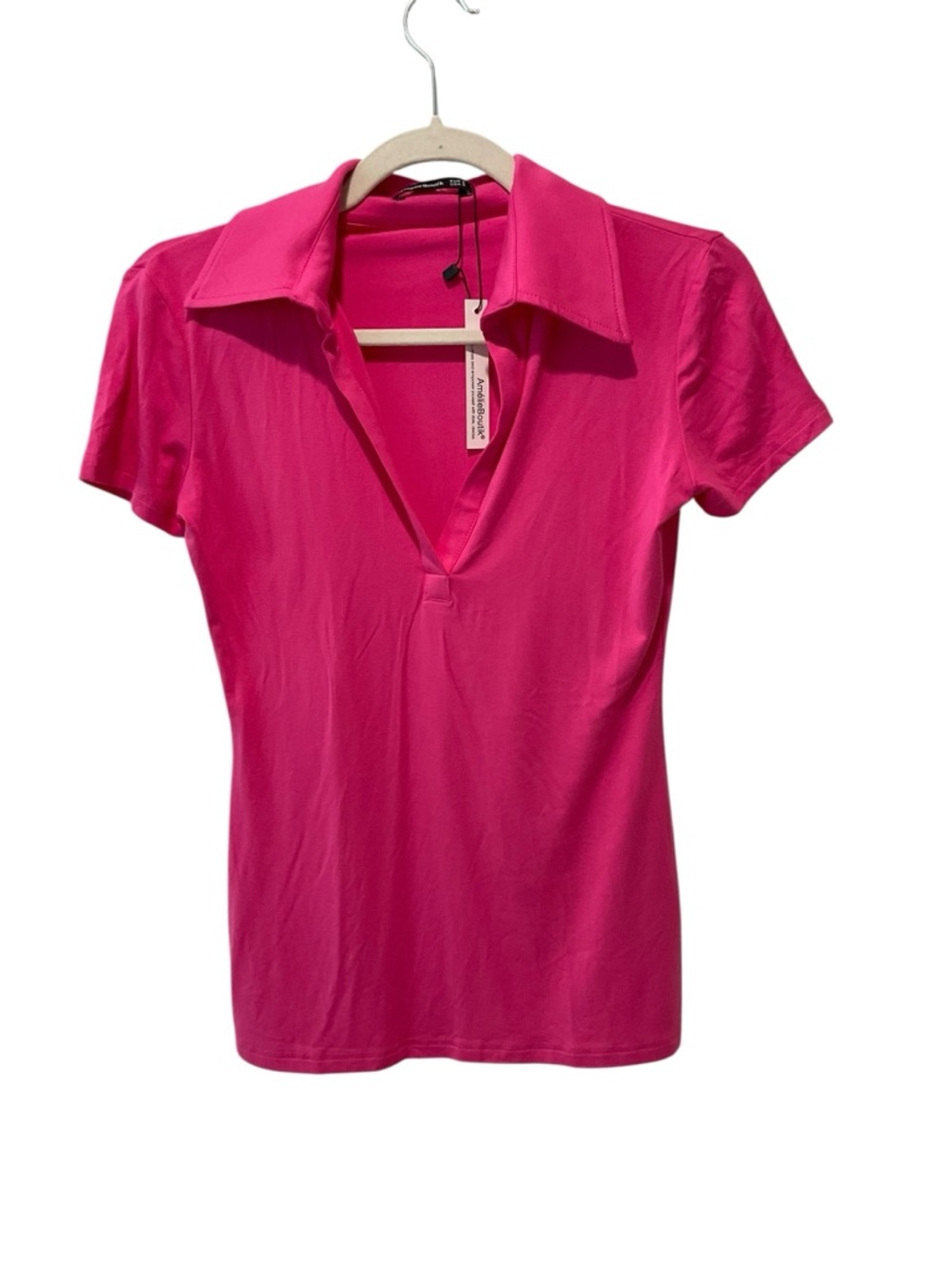 Amelie Boutik Pink V-Neck Polo Shirt NWT Size S Tennis Preppy Top - Picture 3 of 6
